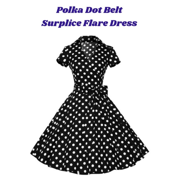 Polka Dot Belt Surplice Flare Dress NWOT - Picture 2 of 4